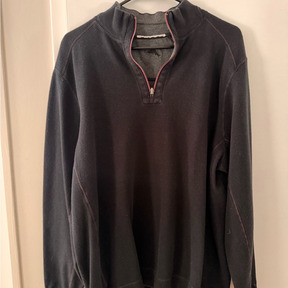 Tommy Bahama Black Half-Zip Pullover with Red Trim